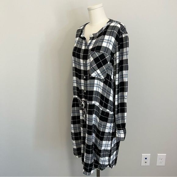 Gap Half Button Black and White Plaid Shirt Dress - Picture 3 of 12